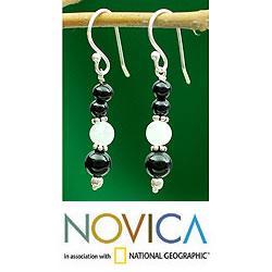 Sterling Silver 'Majestic Night' Onyx and Moonstone Earrings (India)