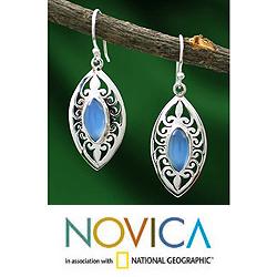 Sterling Silver 'Mumbai Sky' Chalcedony Earrings (India)
