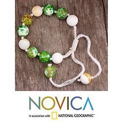 Cotton 'Spring Constellation' Chalcedony Wristband Bracelet (India)
