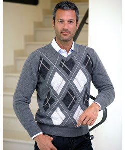 I LEVRIERI Men's Luxury Italian Cashmere Argyle Sweater