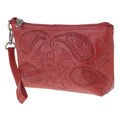 Leaders In Leather Red Tooled Cosmetic Bag