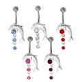 Silver Crystal Dolphin Dangle Curved Barbell