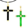 14k Gold Onyx or Jade Cross Pendant