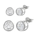Sterling Silver Bezel Solitaire CZ Earring Set (Pair of 2)