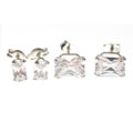 Sterling Silver Emerald-cut CZ 2-pair Earring Set