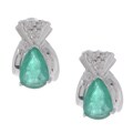 14k White Gold Emerald & Diamond Earrings