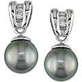 14k Gold 1/6ct Diamond Cultured Pearl Earrings (9-10mm)