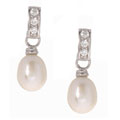 Sterling Silver Cultured Freshwater Pearl Drop CZ Earrings