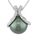 14k Gold 1/6ct TDW Diamond Black Cultured Pearl Pendant (H-J/ I1-I2)