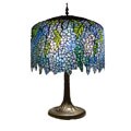 Blue Wisteria Tiffany Style Lamp w/ Tree Trunk Base