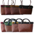 Large Woven Bamboo & Silk Trim Bag (Thailand)