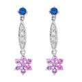 14k Gold Sapphire Diamond Dangling Flower Earrings