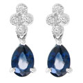 14k Gold Blue Sapphire Diamond Oval Drop Earrings