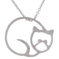 14k White Gold Cable Chain with Cat Charm
