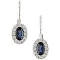 14k Gold 1/8ct Diamond and Sapphire Oval Drop Earrings