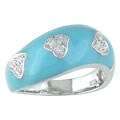 14k White Gold 1/10ct TDW Diamond Turquoise Enamel Ring