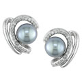 14k Gold Tahitian Pearl and Diamond Earrings (8-9mm)