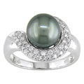 14k Gold 1/4ct TDW Diamond Cultured Black Tahitian Pearl Ring