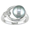 14k White Gold .05ct Diamond and Tahitian Pearl Ring