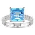 14k White Gold 1/8ct TDW Diamond Blue Topaz Ring