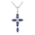 14k White Gold Sapphire Cross Pendant