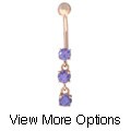 14k Gold 3-stone Crystal Dangle Curved Barbell