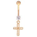 14k Gold CZ Cross Dangle Barbell