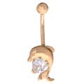 14k Gold Dolphin with CZ Heart Curved Barbell