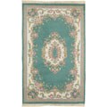 Hand-knotted Teal Aubusson Wool Rug (3' Round)