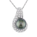14k Gold 1/4ct Diamond Cultured Black Tahitian Pearl Pendant
