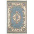 Hand-knotted Blue Aubusson Wool Rug (2'4 x 4')