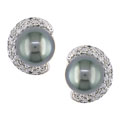 14k Gold 1/3ct Diamond Cultured Tahitian Pearl Earrings (8-9mm)