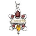 Garnet, Freshwater Pearl, and Citrine Pendant (India)