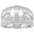 14k Gold 1/3ct TDW Diamond Cultured Akoya Pearl Ring (J-K/ I2-I3)