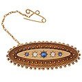 15k Gold Antique 1/8ct Diamond & Sapphire Bar Pin