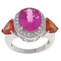 Sterling Silver Pink & Orange Created Sapphire Heart Filigree Ring