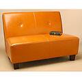 Orange Button-tufted Leather Loveseat