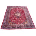 Iranian Mashad Hand-knotted Burgundy/ Navy Rug (9'10 x 13'2)
