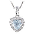 14k White Gold Diamond Aquamarine Heart Pendant