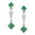 14k White Gold Diamond Emerald Earrings