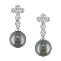 14k Gold 1/3ct TDW Diamond Cultured Tahitian Pearl Earrings