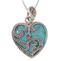 Sterling Silver Marcasite and Turquoise Heart Pendant