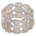 Sterling Silver/18-kt. Gold CZ Three-row Ring