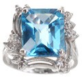 14k White Gold Blue Topaz Diamond Ring