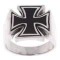 Men's Sterling Silver Black Onyx Iron Cross Ring