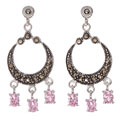 Sterling Silver Marcasite and Pink CZ Earrings