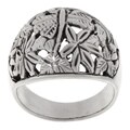 Sterling Silver Flower & Dragonfly Ring
