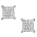 Sterling Silver Basket Invisible Set CZ Earrings