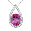 14k White Gold 1/4ct Diamond Pink Topaz Pendant