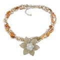 Silver Cultured FW Pearl Orange Stone Necklace